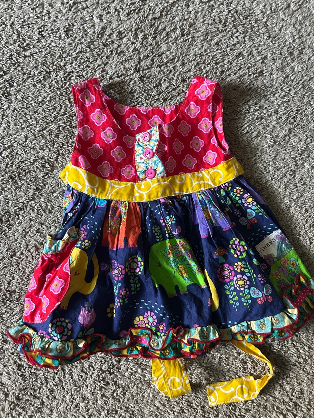Annie Pink, Yellow, Navy, Green Girls Floral Elephant Dress